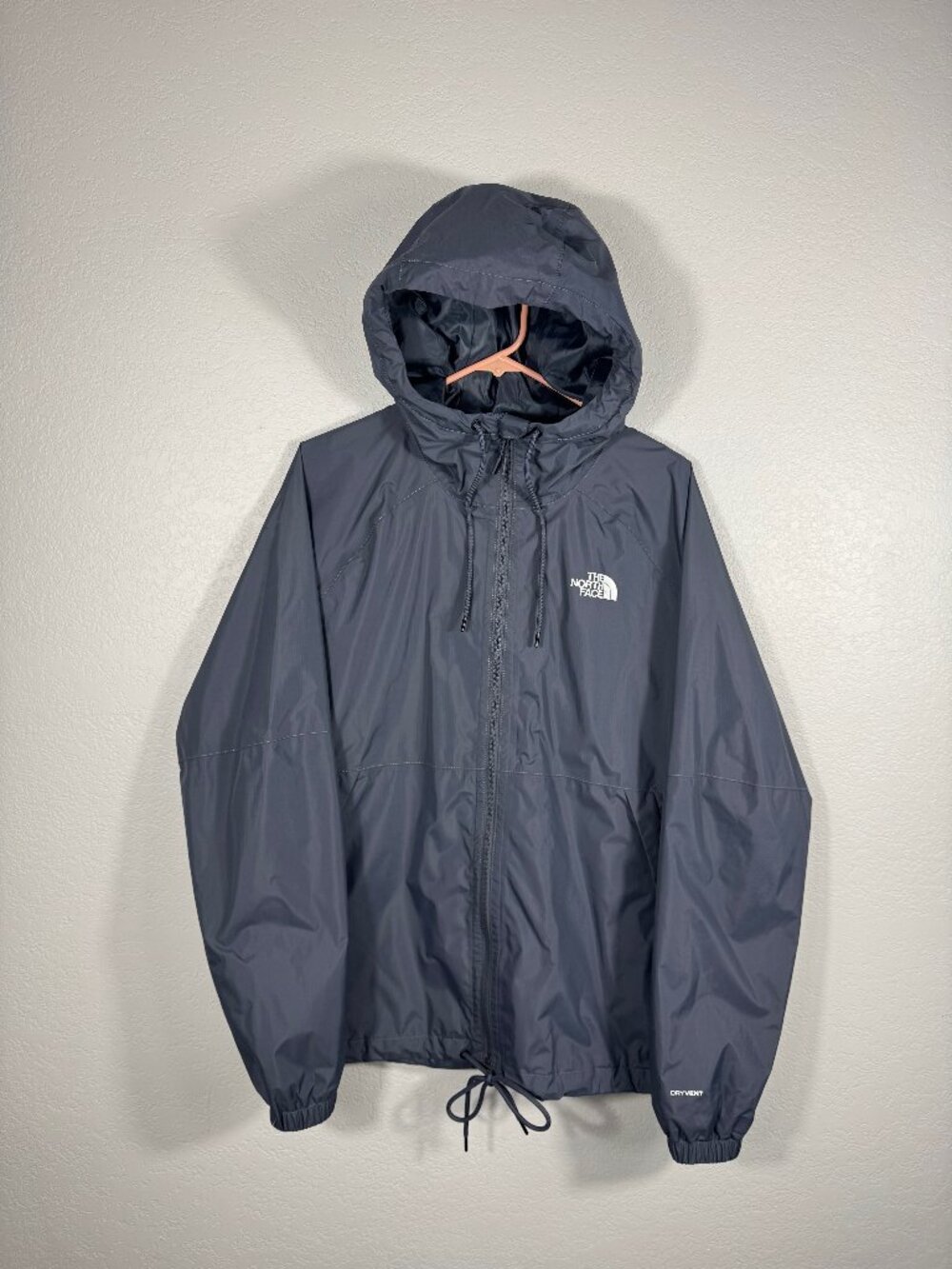 The North Face Antora Rain Hoodie Mens M Navy Grey Waterproof DryVent NF0A7QF3